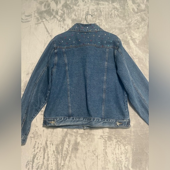 Lee Denim Trucker Jacket Women’s Large Blue Buttons Rhinestones Bedazzled - Picture 2 of 11